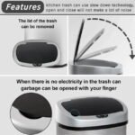 NiamVelo Kitchen Trash Can with Lid, 13 Gallon Automatic Stainless Steel Garbage Can with Touch-Free & Motion Sensor, Anti-Fingerprint Mute Designed Waste Bin for Office Home, Silver - Image 3