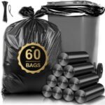 55 Gallon Trash Bags, Heavy Duty Outdoor Garbage Bags (60 Count) for Waste, Lawn and Leaf ,1.5 Mil