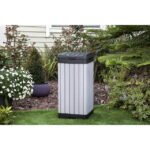 Keter Rockford 38 Gallon Resin Outdoor Kitchen Trash Can Duotech Garbage Can, Gray - Image 2