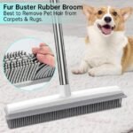 Simperf Pet Hair Removal Rubber Broom, Broom with Built-in Squeegee 47" Long Handle Floor Brush for Carpet with Self-adhesive Wall Hanging Storage Holder