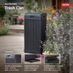 Keter Baltimore 38 Gallon Resin Outdoor Kitchen Trash Can Duotech Garbage Can, Black Woodlook - Image 3