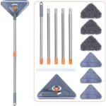 Hvxrjkn Wall Cleaner Mop with Long Handle from 25 to 85 inch, 6 Replacement Pads,Microfiber 360 ° Rotating Triangle Adjustable Dry Wall Cleaning