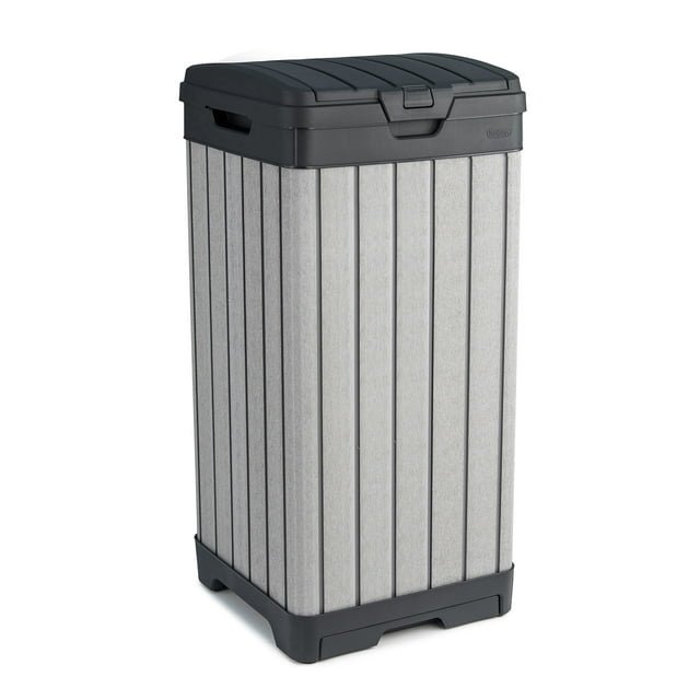 Keter-Rockford-Duotech-Outdoor-Garbage-Can-Gray-Heavy-duty-plastic_580842e5-8b3e-41d6-8968-d9440d158438.147983db0b8225f3e39d13fe312187fc Keter Rockford 38 Gallon Resin Outdoor Kitchen Trash Can Duotech Garbage Can, Gray - Image 1