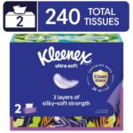 Kleenex Ultra Soft Facial Tissues, 2 Flat Boxes, 120 Tissues per Box, 3-Ply
