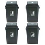 Lesbin 4-Pack 13 Gallon Kitchen Trash Can with Lid, Plastic Garbage Bin for Kitchen, Gray