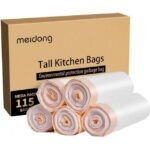 Trash Bags, Garbage Bag 13 Gallon Large Kitchen Drawstring Strong Bag, 5 Rolls/115 Pieces, White