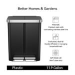 Better Homes & Gardens Kitchen Recycle Trash Can, 16 Gallon Plastic Dual Compartment Step Garbage Bin, Black - Image 2